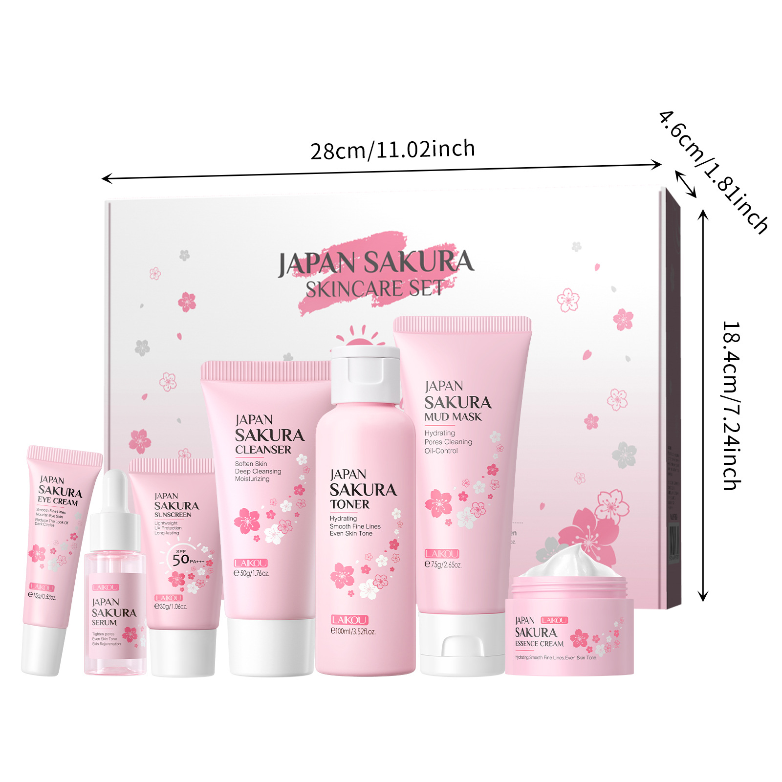 Cross-border Laicome Japanese Sakura Skincare 7-piece Set (Mud Mask Version) Facial Care and skincare set one-piece consignment Item Picture