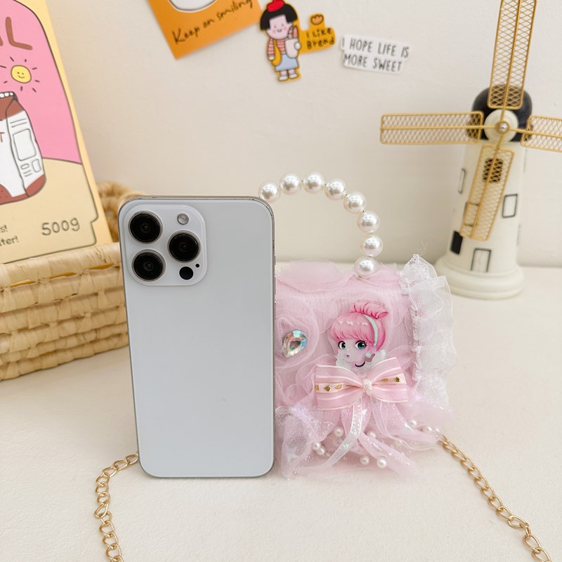Children's bags are fashionable and stylish. Pearl bow handbag, little girl princess crossbody bag, chain single-shoulder bag, trendy details Picture