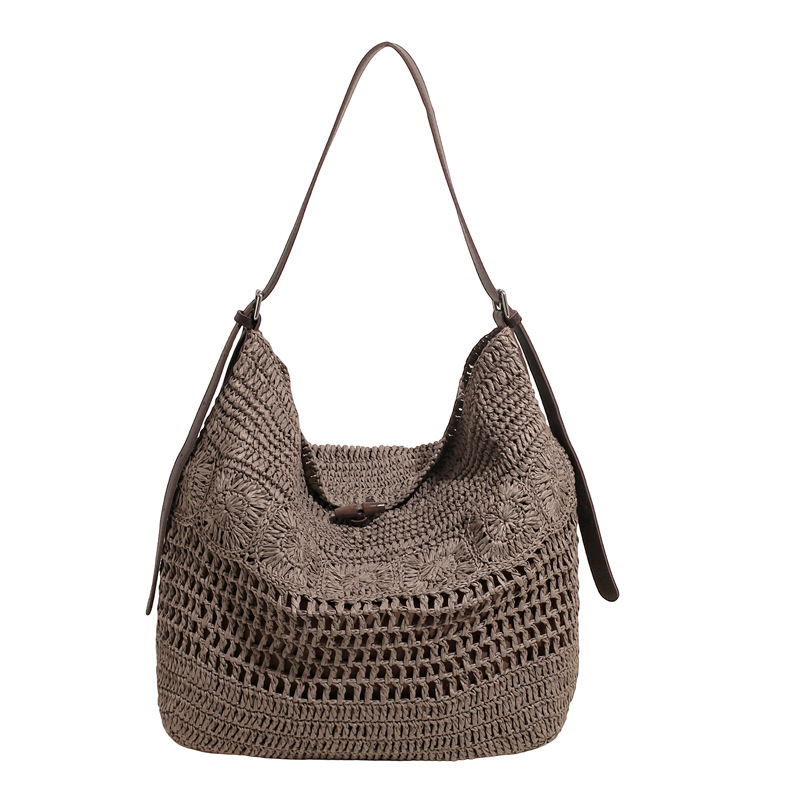 2025 New summer French laid-back seaside vacation bag, niche straw woven bag, hand-woven women's bag, large capacity Item Picture