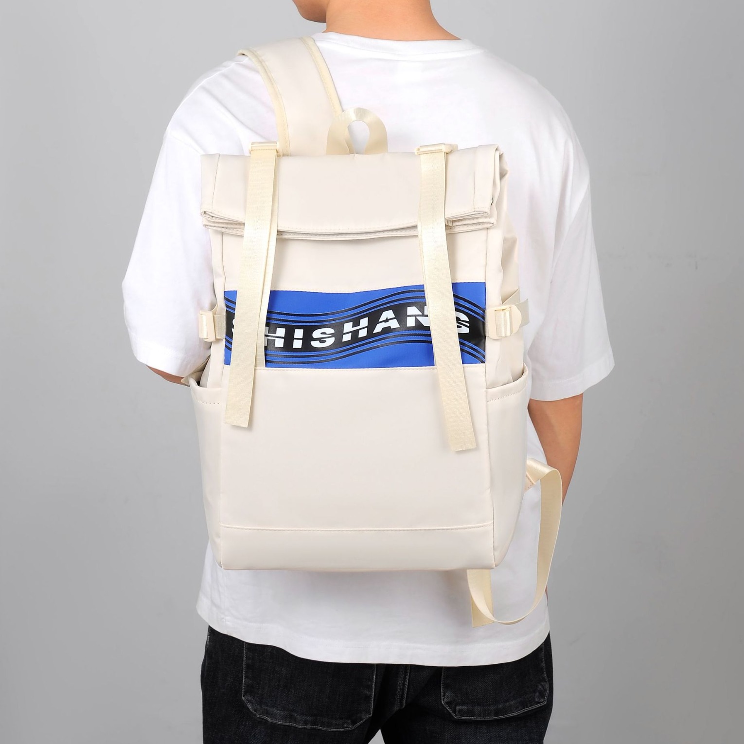 New Korean-style letter backpack, large-capacity commuting and casual schoolbag, suitable for college students, computer backpack for men wholesale details Picture
