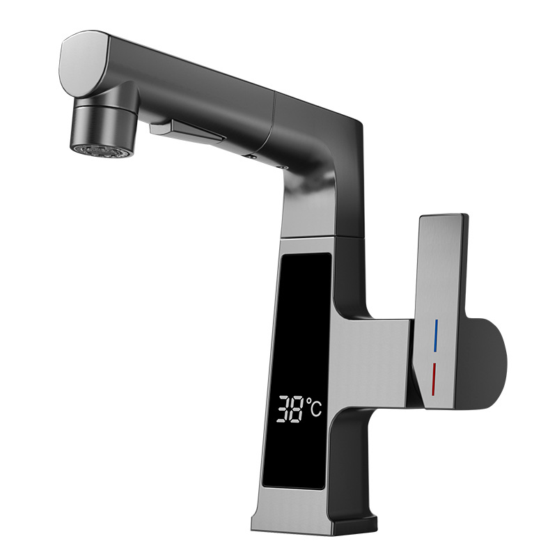 【 E-commerce dropshipping 】 Bathroom washbasin, washbasin, rotating, lifting, pull-out digital display faucet Item Picture