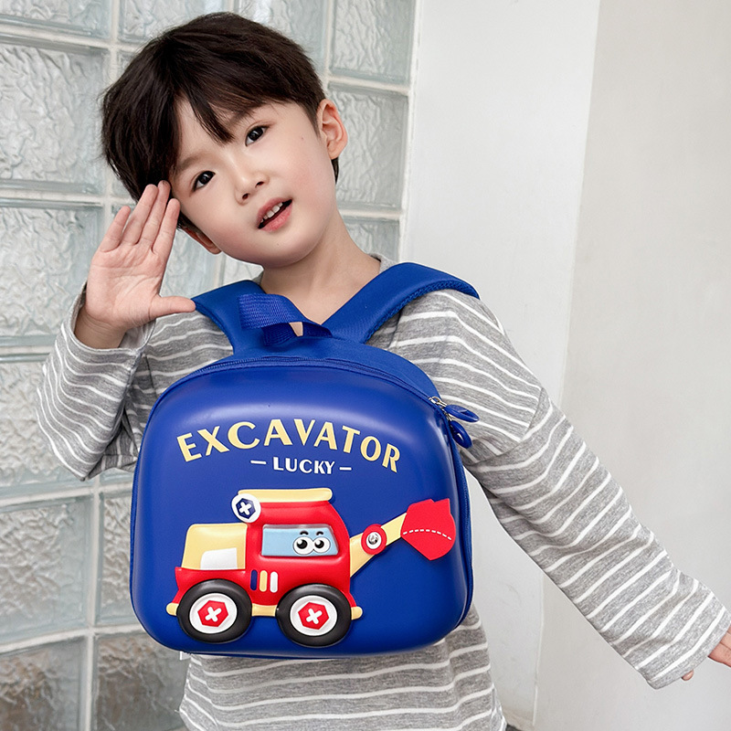 The new eggshell bag for children in small and medium-sized classes, the excavator, and the cartoon backpack for boys in the kindergarten are trendy and cute, suitable for kids to carry details Picture