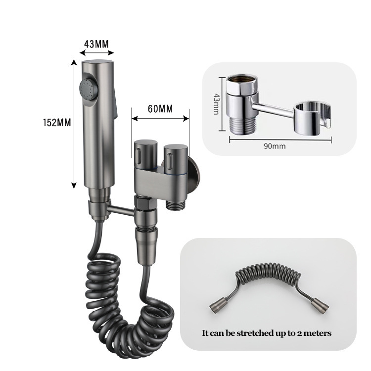 Wholesale stainless steel toilet companion spray gun set, household one-in two-out Angle valve bathroom toilet flushing device Application Scenario