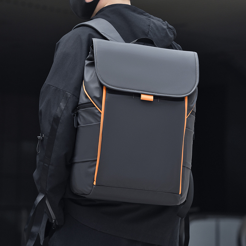 New men's commuting business backpack, travel and leisure backpack, large yellow line contrasting color double-shoulder computer bag Specification drawing