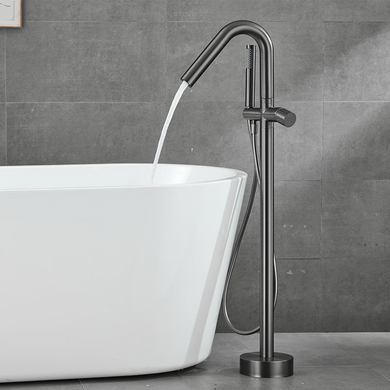 All-copper gun, grey floor-standing bathtub, faucet, independent hot and cold column basin, wooden bucket, shower head, light luxury full figure