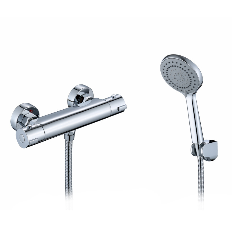 All-copper bathroom cold and hot constant temperature mixing valve, simple temperature control shower faucet, wall-mounted bathtub shower head set Item Picture