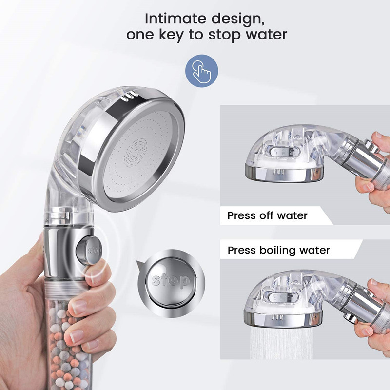 One-click water-stop, pressure-increasing showerhead, shower set, handheld water heater, filtration, purified water, pressure-increasing three-speed showerhead details Picture