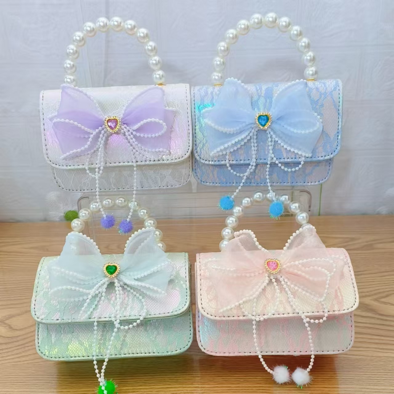 Bow princess bag, pearl handbag, chain crossbody bag, little chanel-style girl bag, Children's Day gift, small square bag full figure