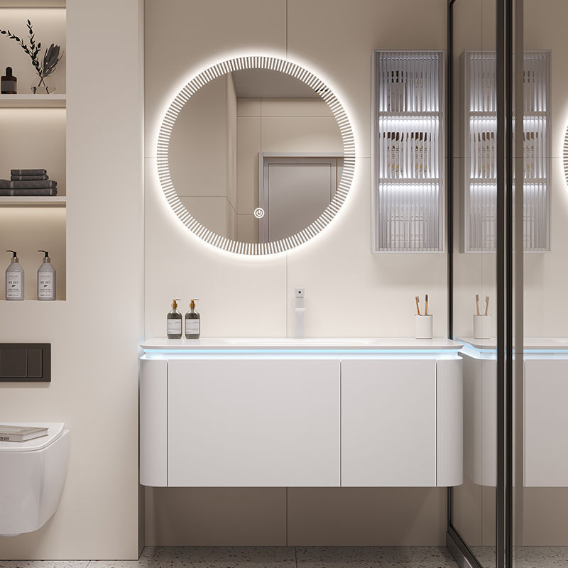Simple bathroom, rounded corner ceramic integrated basin, washbasin, smart bathroom cabinet, combined bathroom, washbasin, washbasin Application Scenario