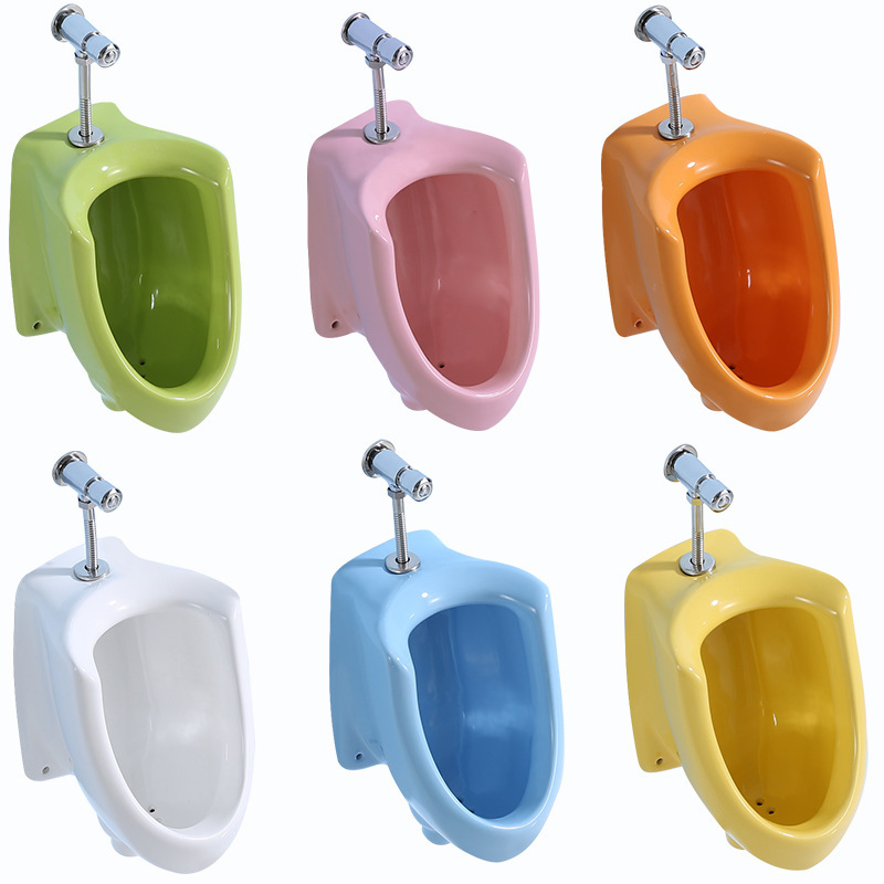 Ceramic urinals for children are recommended for kindergartens and early education institutions. Colorful urinals and hanging urinals for boys full figure