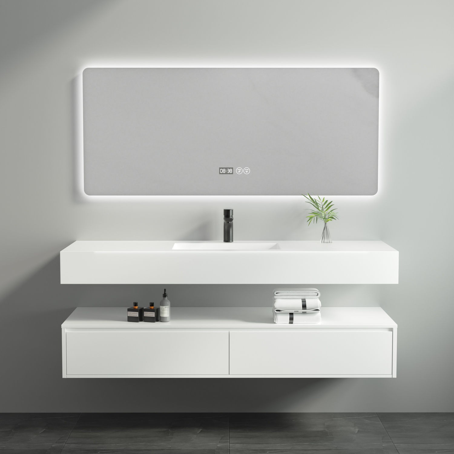 Bathroom rock plate integrated seamless ceramic basin, solid wood cabinet combination, washbasin, washbasin, seamless basin, bathroom details Picture
