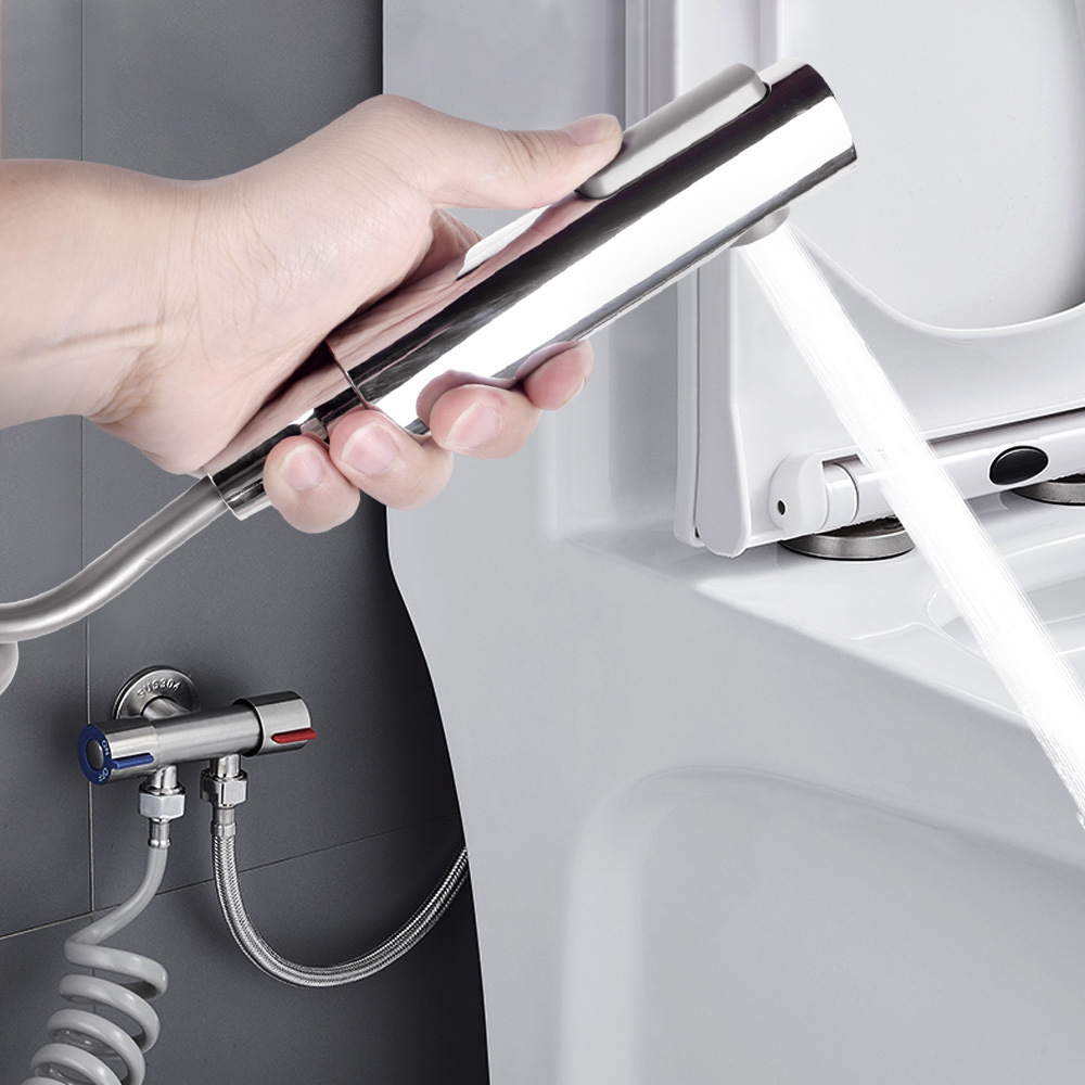 Toilet companion flushing water gun head, bathroom high-pressure spray gun, gray-black feminine wash, toilet pressurized nozzle, water pipe Application Scenario