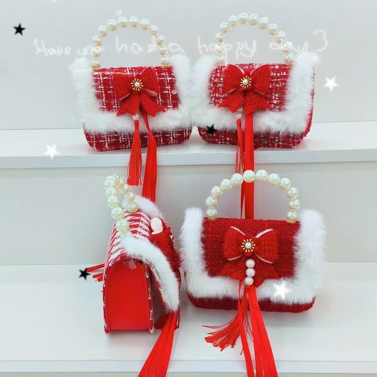 Children's New Year greeting bag, single-shoulder bag, fashionable chain, small chanel-style bag, lucky money, red hand-held crossbody bag, gift beads Application Scenario