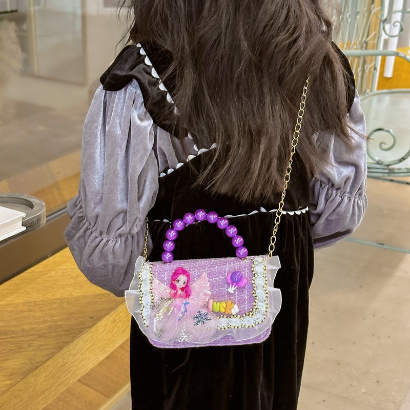 Children's bags, tweed small chanel-style pearl handbags, cute princess single-shoulder bags for girls, cartoon chain crossbody bags Application Scenario