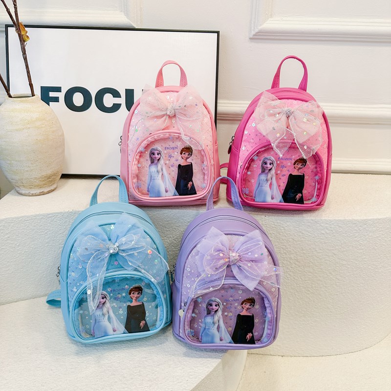 New cute cartoon bow schoolbag, kindergarten Aisha Princess small schoolbag, versatile backpack for casual outings full figure