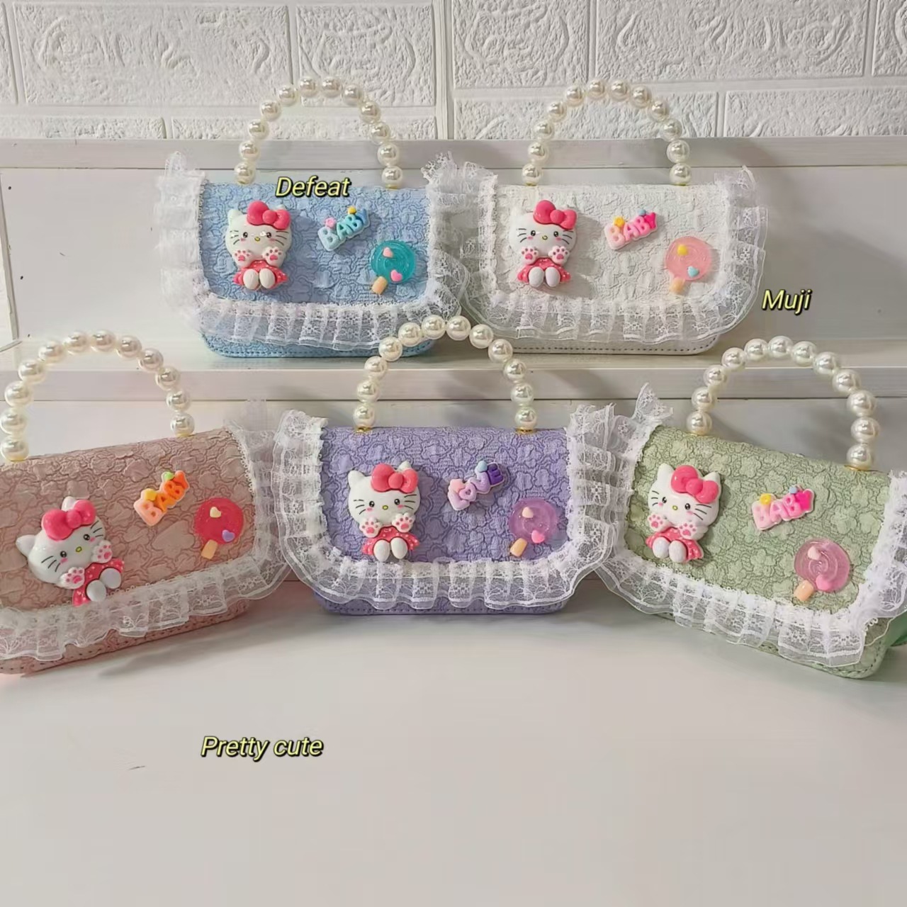 Pearl handbag, single-shoulder crossbody bag, loose change accessory bag, princess bag, cartoon KT cat children's bag, chain bag, Xiaofang full figure
