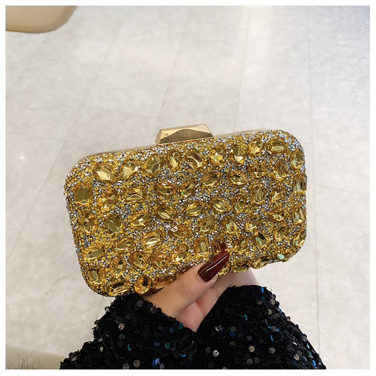 New cross-border full-diamond shiny bags, diamond-encrusted clutch bags, dinner bags, wedding banquet bags, party bags, small square bags and women's bags details Picture