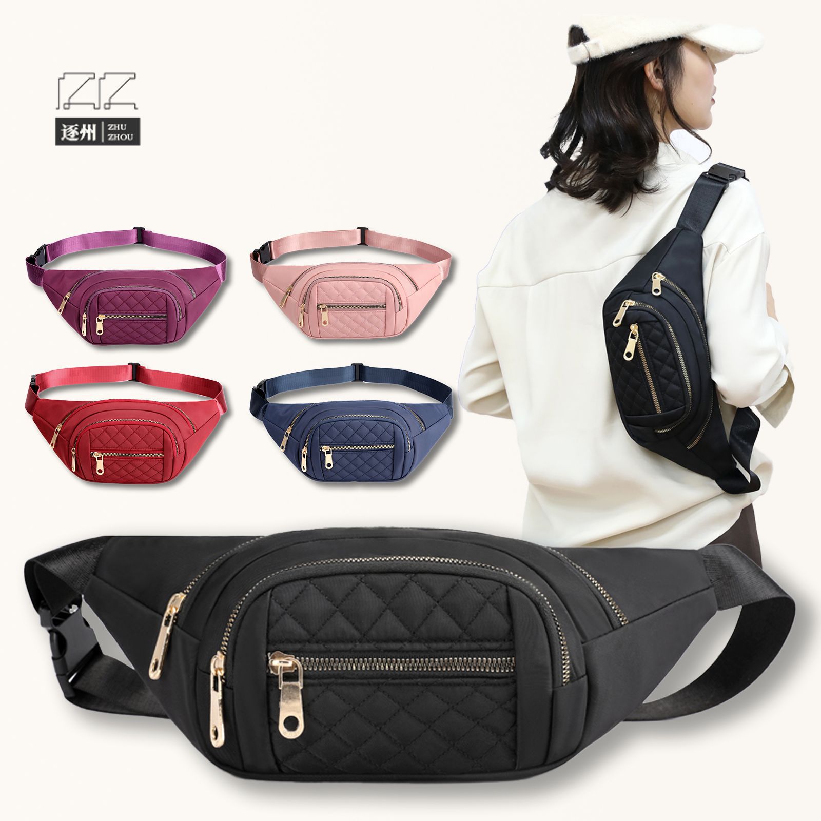 Wholesale of all-purpose solid-color nylon crossbody bags for women, single-shoulder outdoor simple running bags, and casual multi-functional waist bags full figure