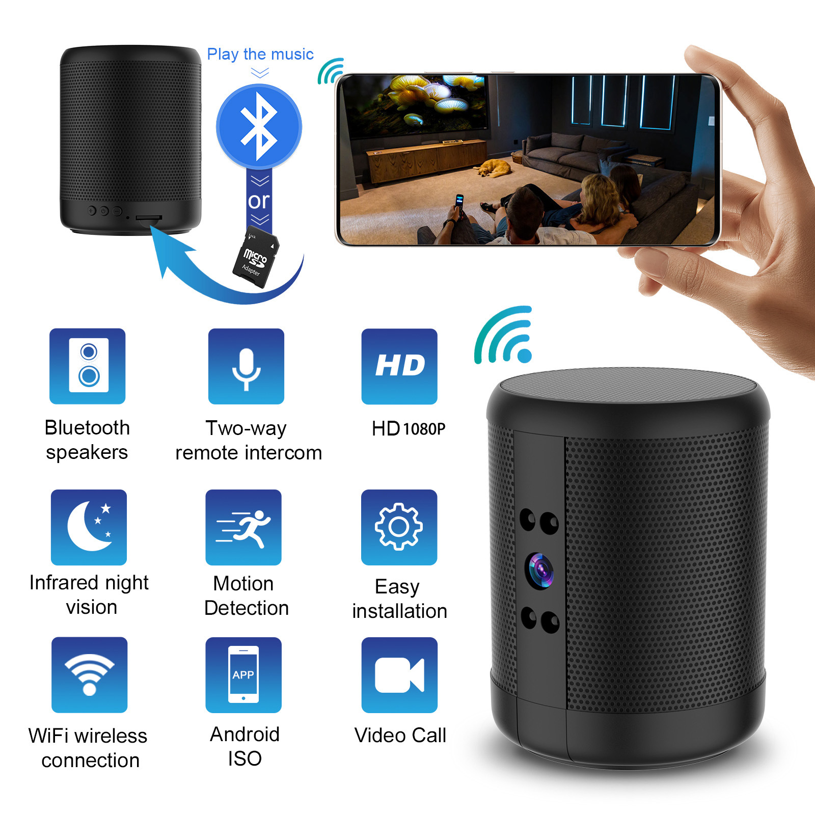 Smart monitoring wireless camera, wifi wide-angle high-definition night vision, home indoor remote network monitoring, unplugged Specification drawing