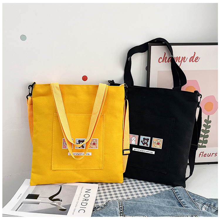 Korean student canvas single-shoulder bag 2024 new eco-friendly large-capacity crossbody bag, fresh and artistic printed tote bag details Picture