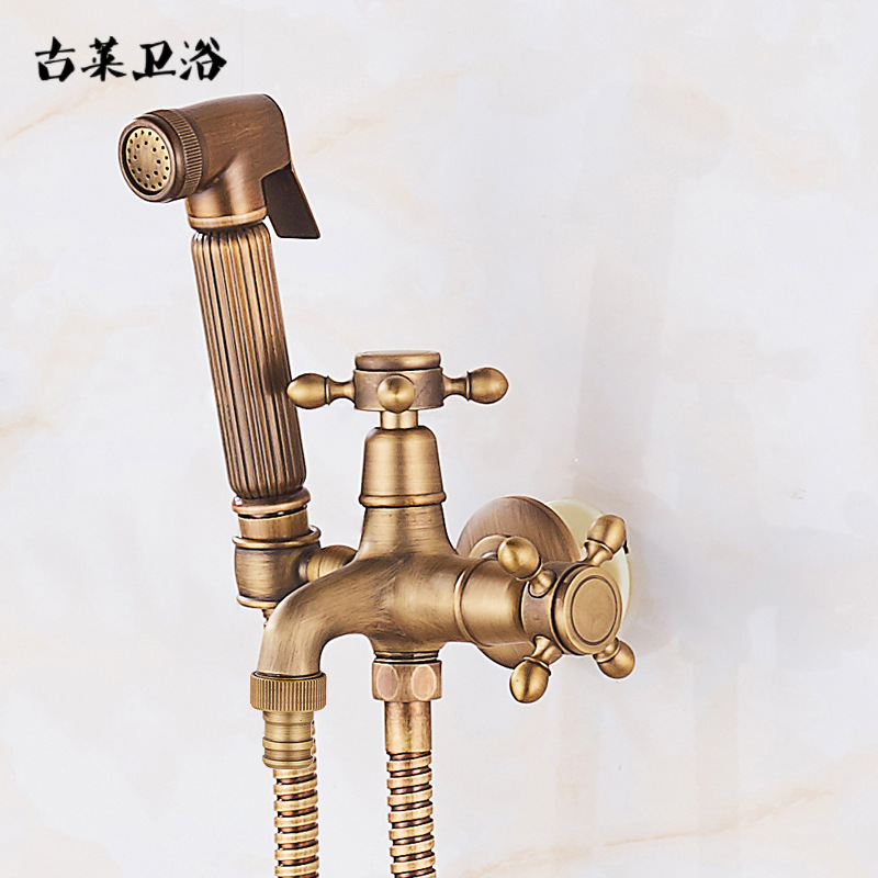 All-copper antique washing machine faucet, extended single-cooling European-style built-in mop sink, 4-minute and 6-minute faucet with spray gun details Picture
