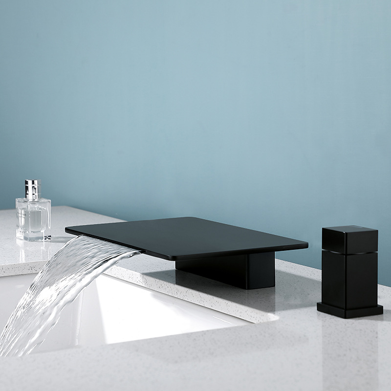 Waterfall rock plate large flow bathtub side cold and hot dual control storage plate, two-hole two-piece set, split bathtub faucet Specification drawing