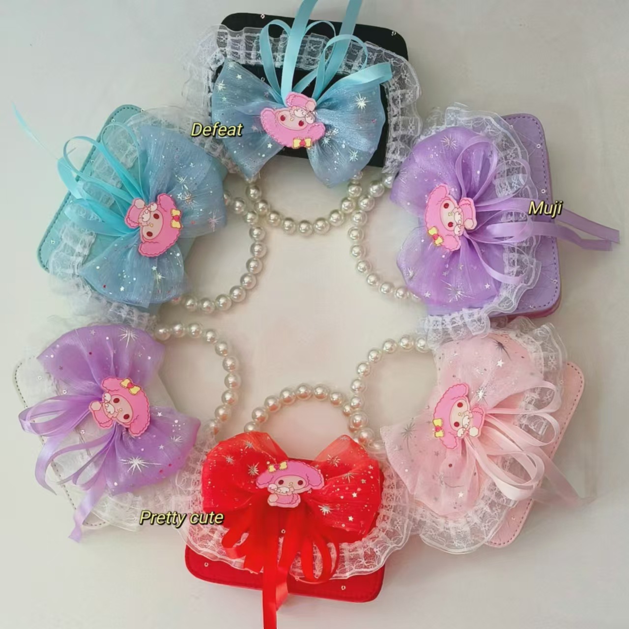 Bow children's bag, pearl handbag, single-shoulder crossbody bag, loose change accessory bag, Melody cartoon bag, princess bag details Picture