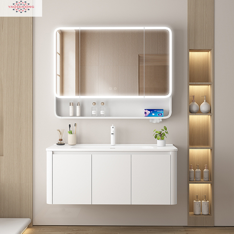 Arc-shaped honeycomb aluminum thickened space aluminum bathroom cabinet, integrated ceramic washbasin cabinet set, face washing, makeup and washbasin Specification drawing