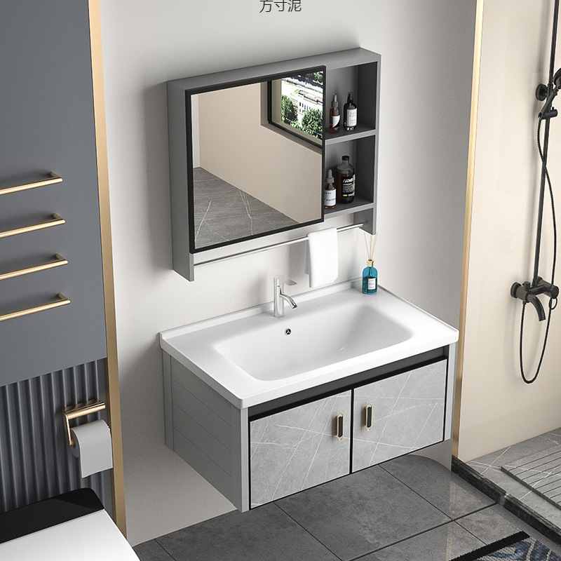 Modern space-style simple bathroom cabinet, ceramic rock plate integrated bathroom washbasin combination, washbasin wholesale details Picture