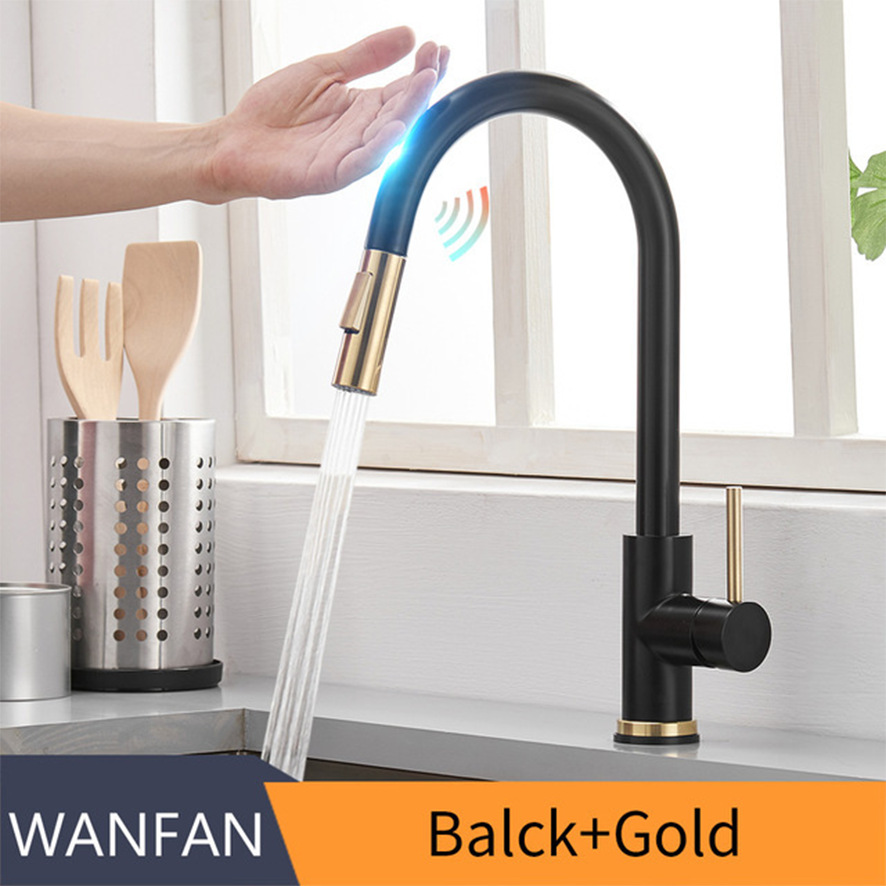 The cross-border touch-sensing pull-out kitchen faucet, cold and hot washing basin, sink and sink faucet can be rotated Application Scenario