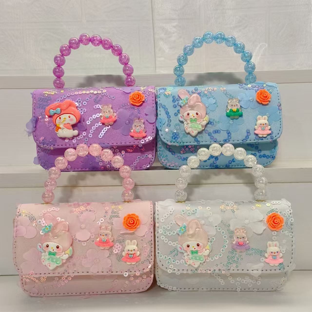 Pearl handbag, Melody children's bag, crossbody loose change accessory bag, little girl lucky money bag, chain small square bag Specification drawing