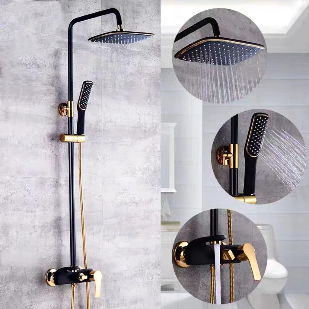 All-copper black gold shower head set, European-style cold and hot bathroom, hand-held shower head, lifting shower rod, pressurized shower head full figure