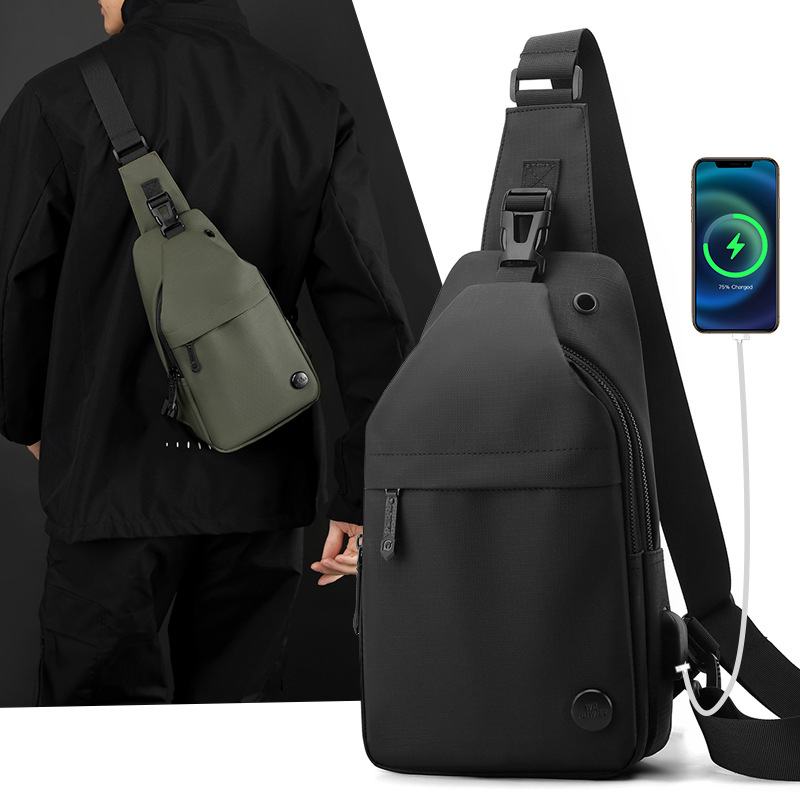 WEPOWER's new men's crossbody chest bag, lightweight and waterproof single-shoulder bag, and multi-functional USB charging interface chest bag full figure