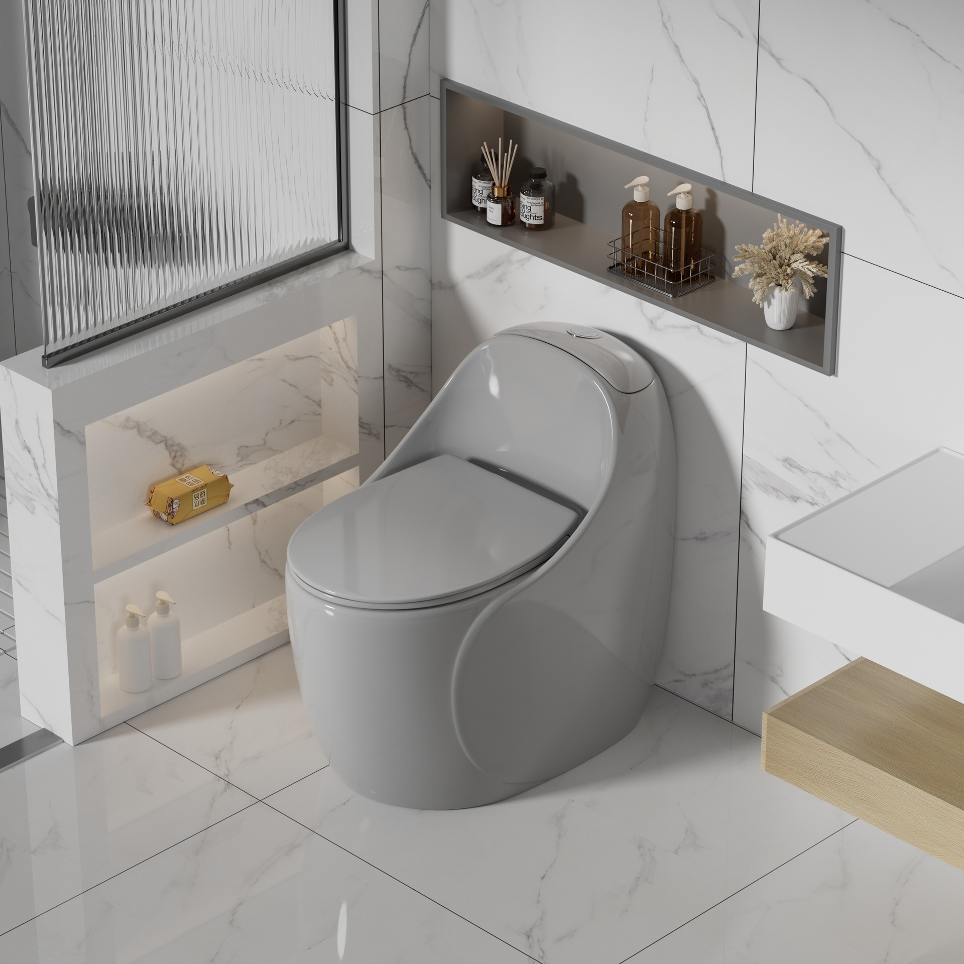 Creative toilet seat, home bathroom, personalized egg-shaped colored ceramic flush, wholesale for homestay and hotel projects Application Scenario