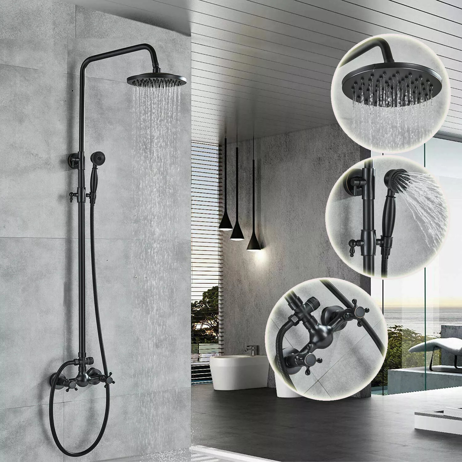 Antique all-copper shower head set, European retro simple shower head and rain shower, cross-border export manufacturer wholesale details Picture