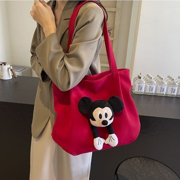 Relaxed canvas bag, women's large-capacity 2024 new cartoon casual single-shoulder bag, college student tote bag for class Specification drawing