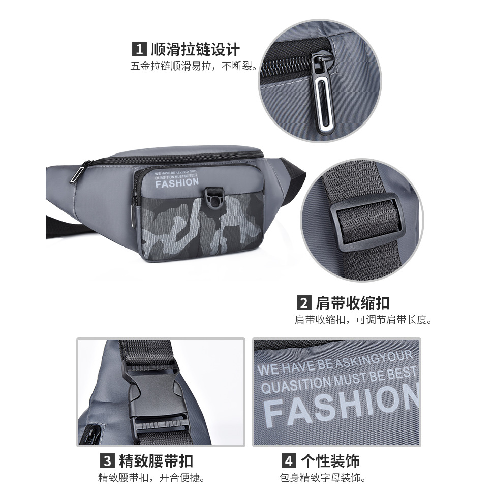 New men's camouflage nylon waist bag, outdoor sports trend crossbody bag, cash register business coin purse, single-shoulder bag details Picture