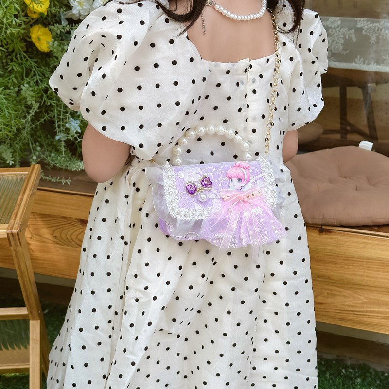 New princess bow children's bag, cartoonish and cute chanel-style pearl handbag, little girl single-shoulder crossbody bag Specification drawing