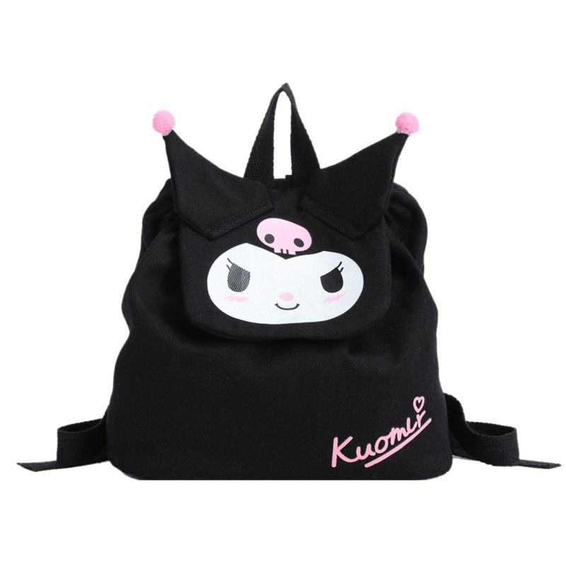 Children's backpacks, canvas cartoon Kuromi fashionable small backpacks, girls' light and cute bags for going out Item Picture