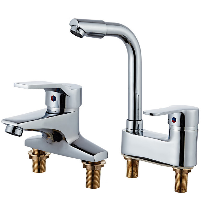 Factory direct sales of copper household double-hole washbasins, faucets, cold and hot dual-purpose washbasins, washbasins, and cross-border washbasins for bathrooms Item Picture