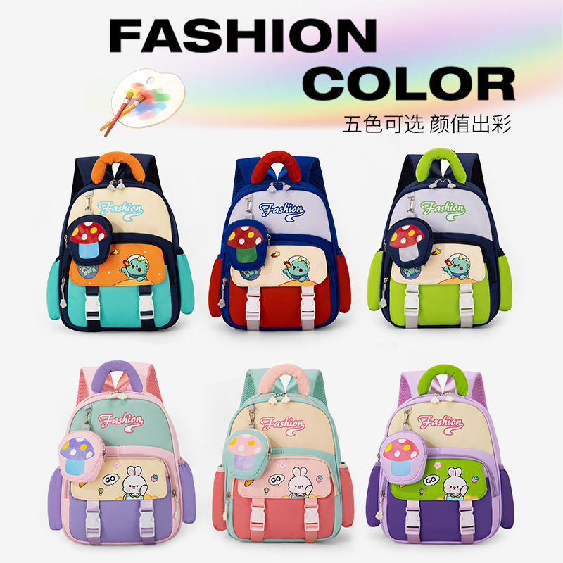 Cartoon burden reduction kindergarten schoolbags, cute 3-6-year-old boys and girls backpacks, color-blocking large-capacity travel bags Application Scenario