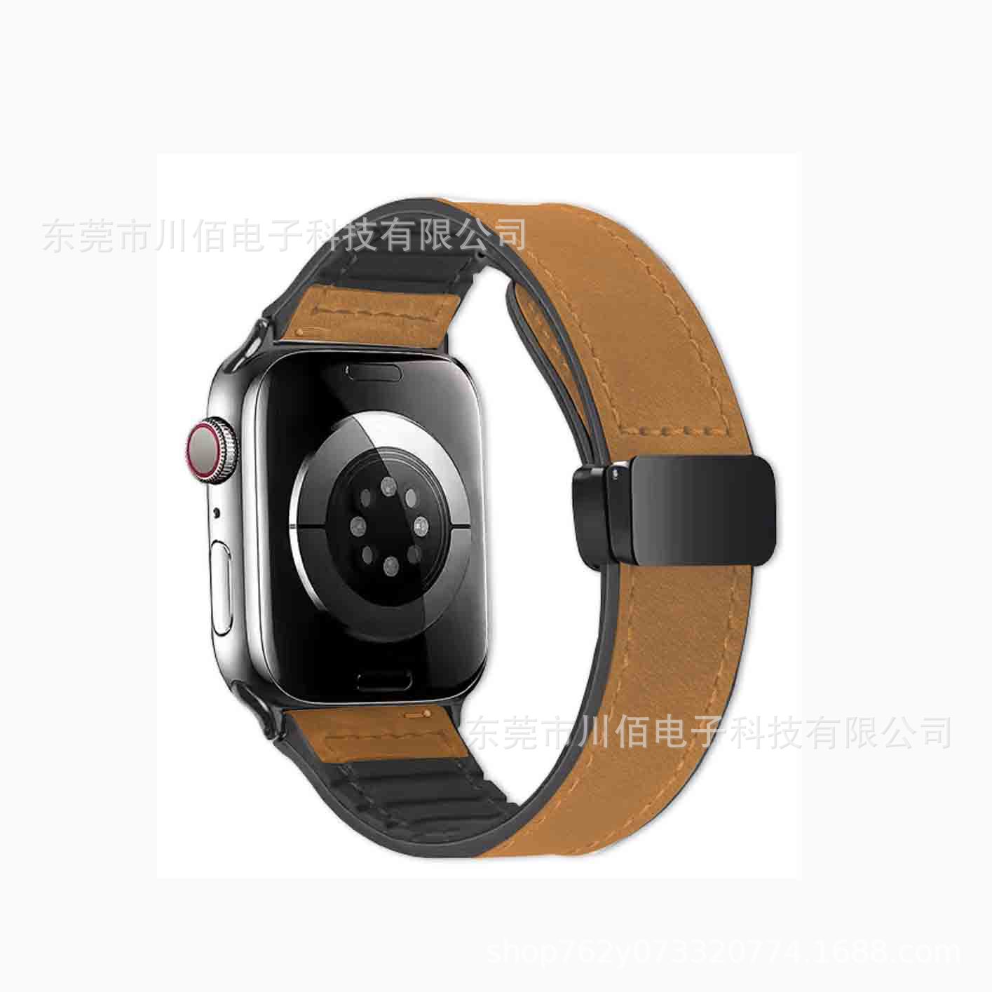 Suitable for Huawei, Samsung and Honor universal 2022MM silicone watch strap, Crazy Horse patterned leather magnetic clasp watch strap Item Picture