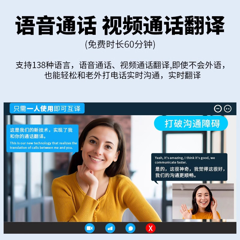 Foreign trade cross-border intelligent translation machine, interpretation machine, AI translation, voice and video call, portable Bluetooth simultaneous translator Specification drawing