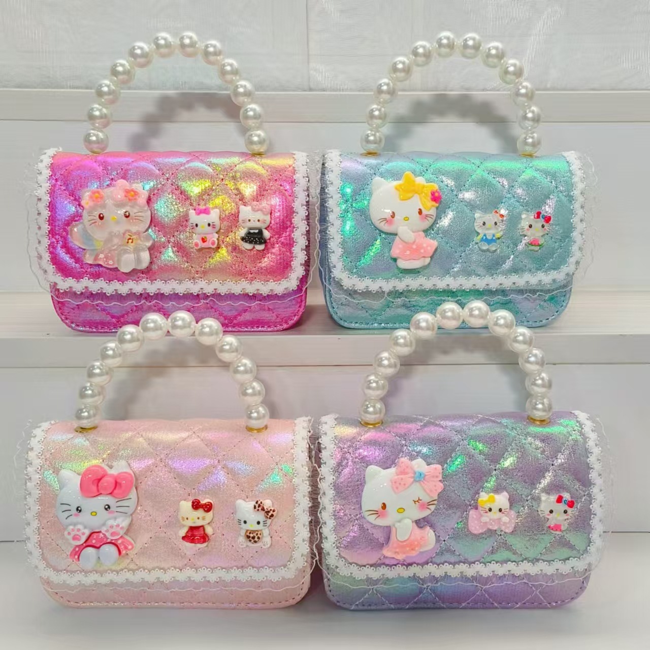 Pearl handbag, single-shoulder crossbody bag, children's bag, loose change accessory bag, little girl's lucky money bag, chain small square bag full figure