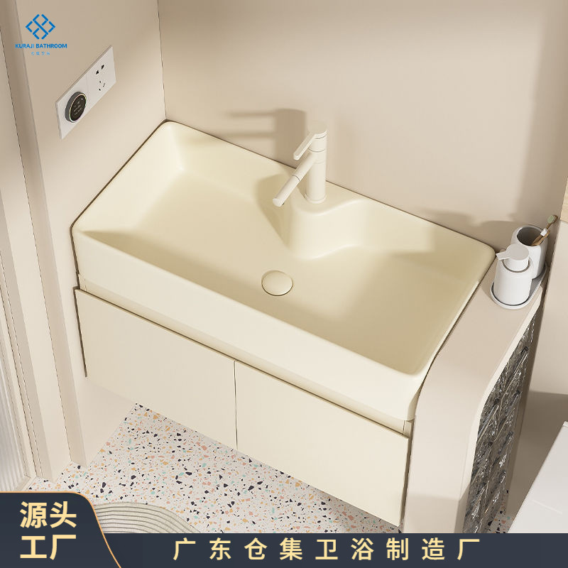 Small-sized washbasin, bathroom washbasin, pool, cream style, multi-layer thickened solid wood bathroom cabinet, combination washbasin full figure