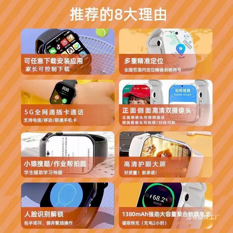 The 5G smart children's smartwatch can insert a SIM card, download via Wi-Fi and access the Internet. It is a smart multi-functional black technology for students Application Scenario