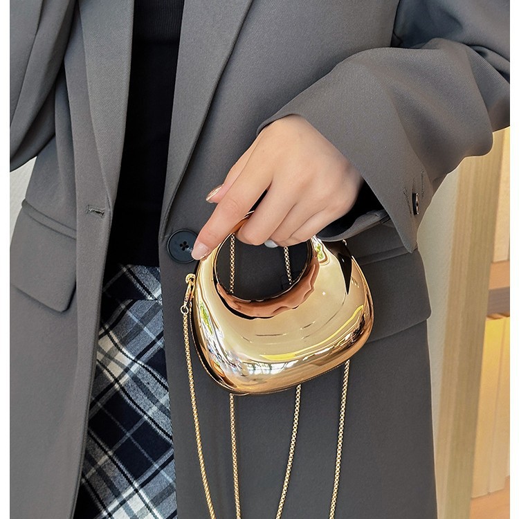 2025 New cross-border fashion chain mini bag, crescent-shaped acrylic bag, lipstick, loose change children's bag, crossbody bag Specification drawing