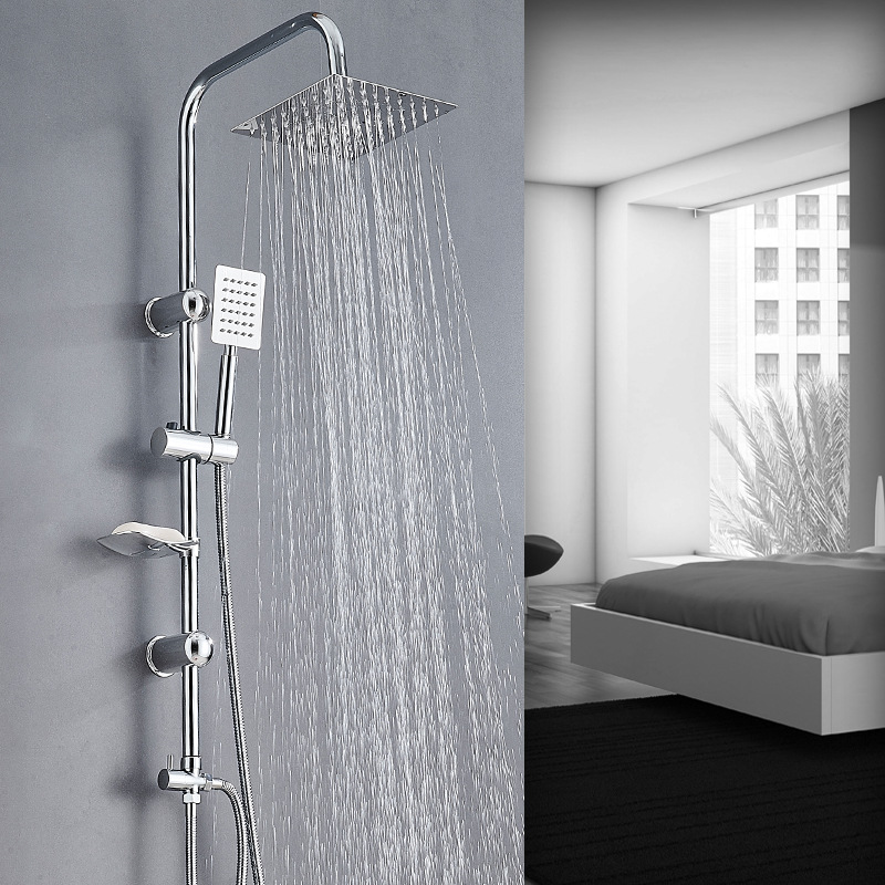 Lift showerhead cover with stainless steel pressurized square top hand shower head, simple shower set for bathroom bathing full figure
