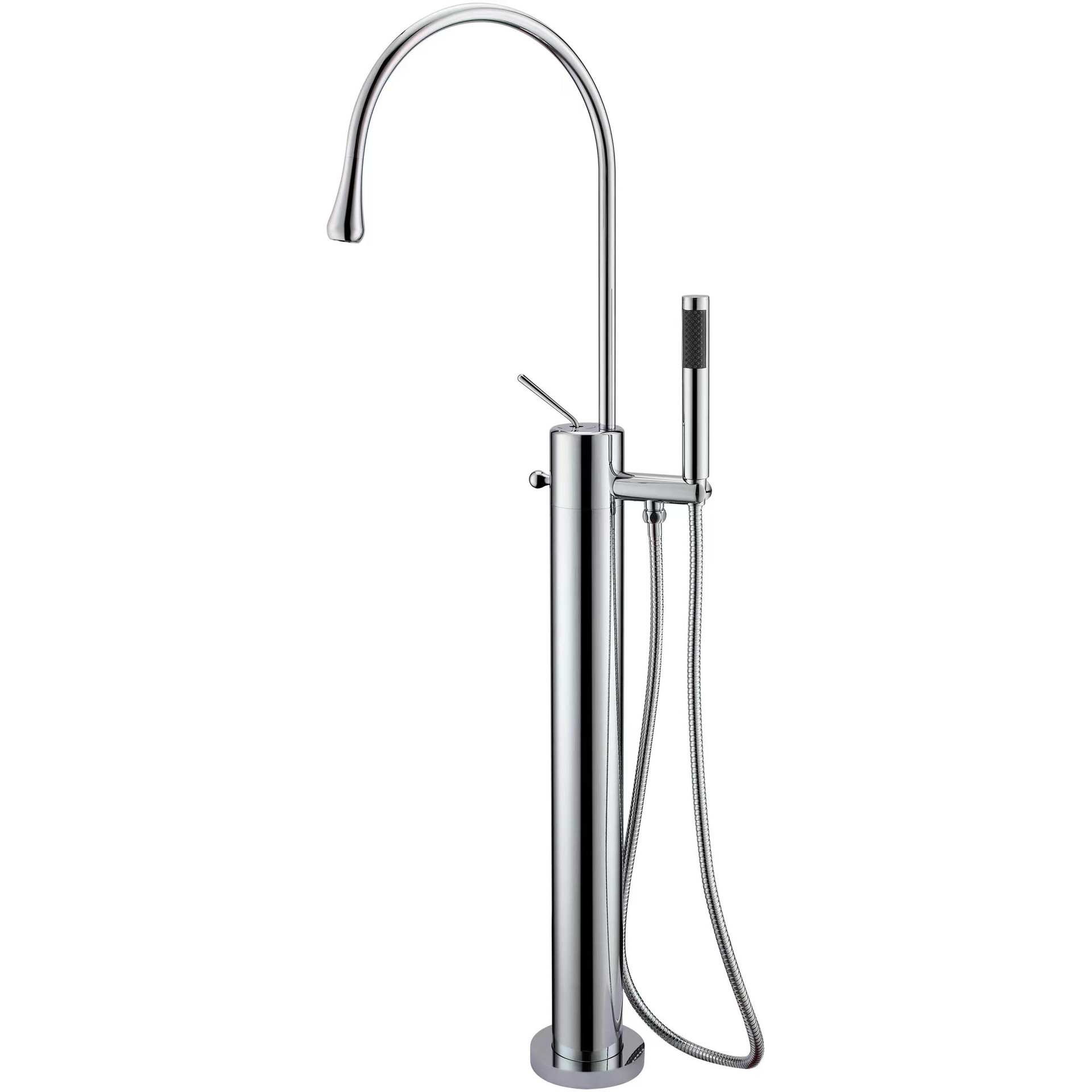 Cross-border foreign brand water drop hot and cold all-copper floor-standing bathtub faucet, bathroom tub edge shower head set Item Picture