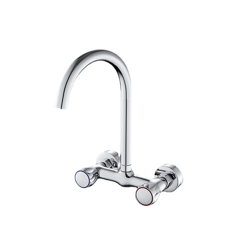 All-copper kitchen faucet for both hot and cold water, with a pair of holes, wall-mounted sink and dishwashing basin, and universal kitchen faucet Item Picture